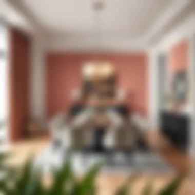 An elegant dining area featuring a sophisticated color palette