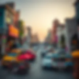 A stunning view of Al Seef Market showcasing its vibrant architecture along the Dubai Creek