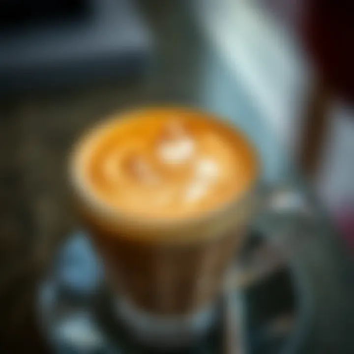 Artful latte presentation with intricate designs