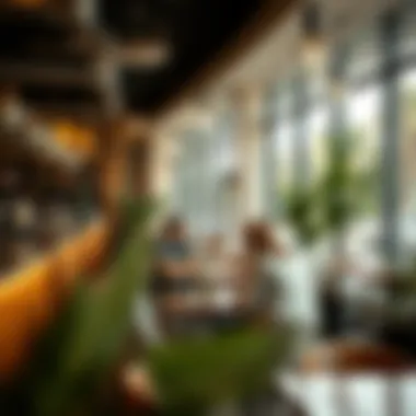 Business meeting taking place in a modern café setting