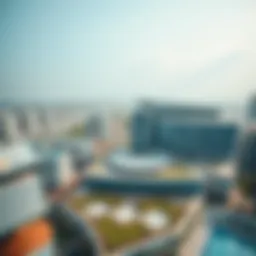 Aerial view of Central Park Plaza showcasing its unique architectural design