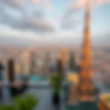 Breathtaking View from Chic Tower Rooftop Panoramic view from the rooftop of Chic Tower highlighting Dubai skyline