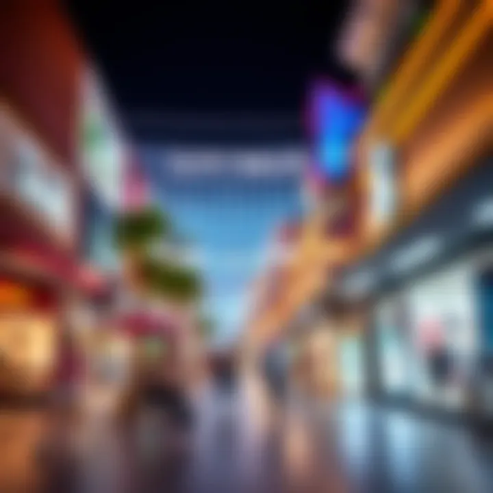 A vibrant shopping street lined with trendy boutiques and stores at City Walk Dubai