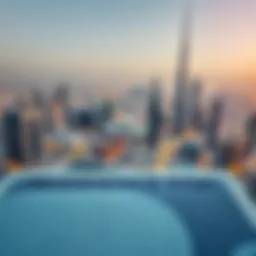 An aerial view of Dubai's skyline with a residence visa in focus