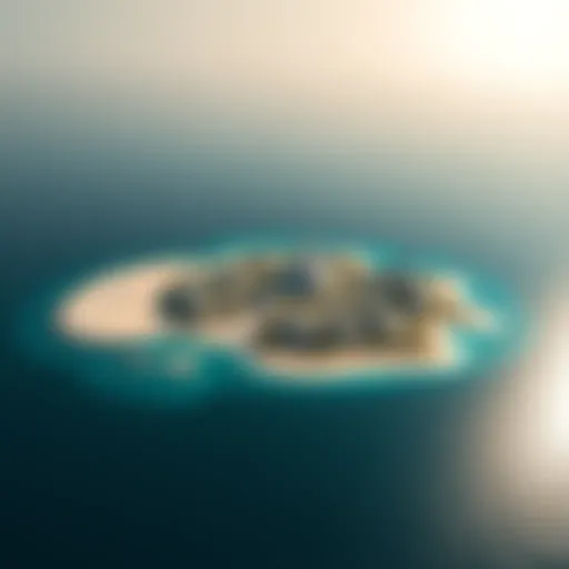 Aerial view of a luxurious private island in Dubai showcasing its unique topography