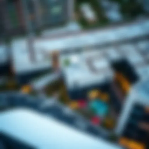 Aerial Perspective of Creekside 18's Stunning Design Aerial view of Creekside 18 showcasing modern architecture