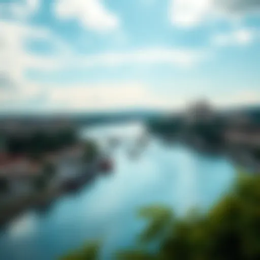 Panoramic view of the Danube River flowing through diverse landscapes