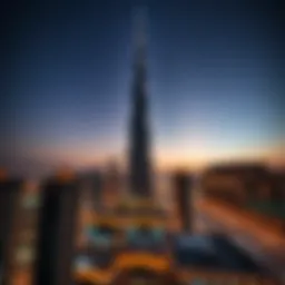 Stunning view of Burj Khalifa at dusk