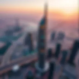 Aerial view of Dubai Creek Tower against the city skyline