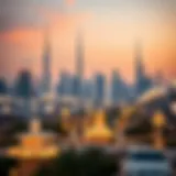 A stunning skyline view of Dubai showcasing iconic landmarks during a festive holiday