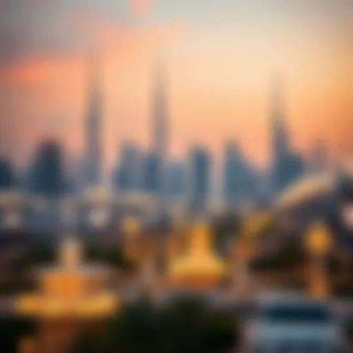 A stunning skyline view of Dubai showcasing iconic landmarks during a festive holiday