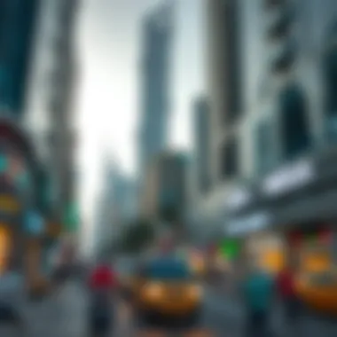 Dubai Street Life Vibrant street life in Dubai with skyscrapers in the background