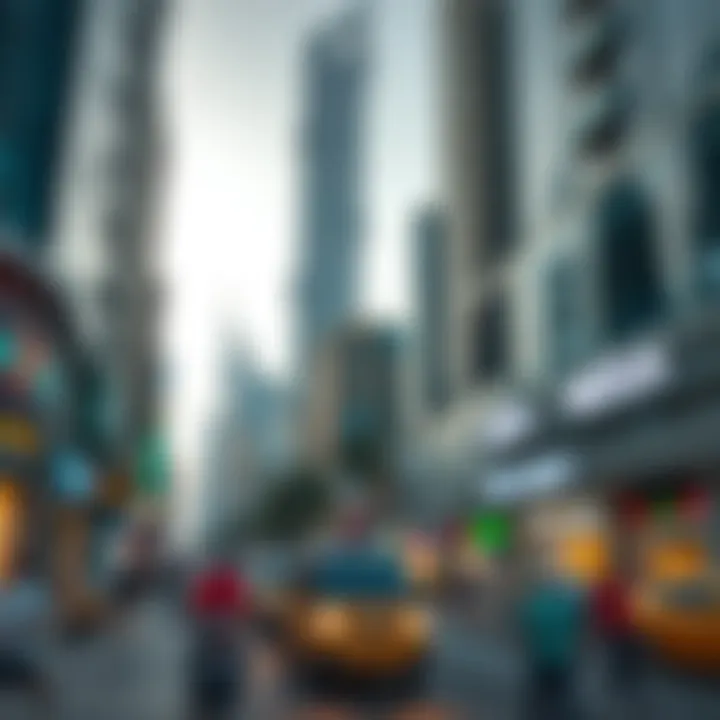 Dubai Street Life Vibrant street life in Dubai with skyscrapers in the background