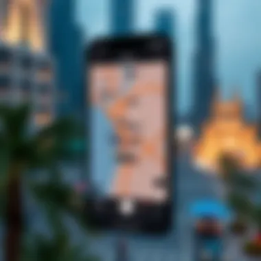 Map Application Featuring Dubai Landmarks Map app with Dubai landmarks highlighted