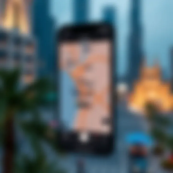 Map Application Featuring Dubai Landmarks Map app with Dubai landmarks highlighted