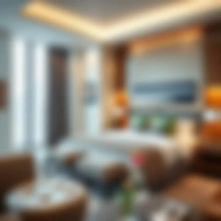 Stylish Interior of Bed Space Interior of a stylishly furnished bed space in Dunes Village highlighting comfort and amenities.