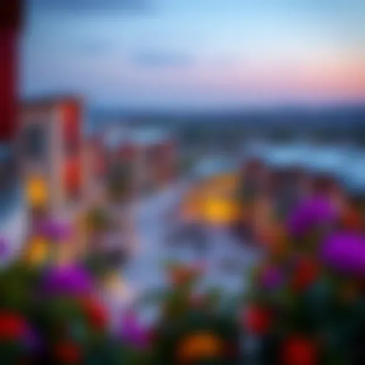 A panoramic view of Dunes Village showcasing modern architecture and vibrant surroundings.