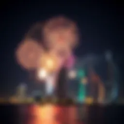Spectacular fireworks illuminating the Dubai skyline