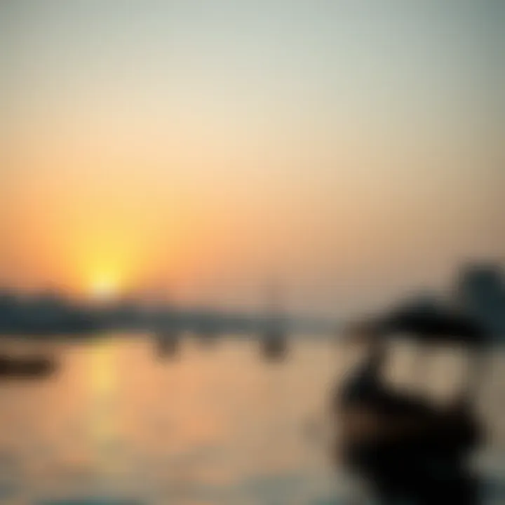 Dubai Creek Serenity Stunning sunset view over Dubai Creek with traditional dhows sailing
