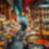Vibrant scene at a local Dubai market showcasing traditional crafts and spices