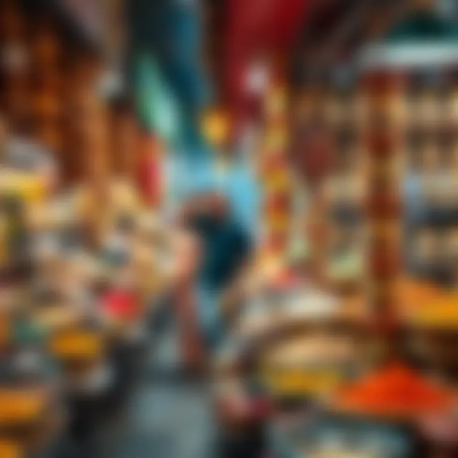 Vibrant scene at a local Dubai market showcasing traditional crafts and spices