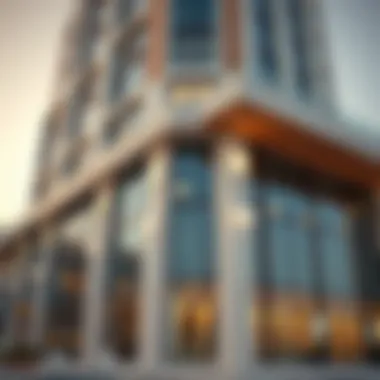 Architectural Details of Al Gurg Tower Close-up of the architectural details of Al Gurg Tower, showcasing modern design elements.