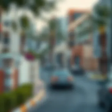 Vibrant neighborhood surrounding Al Narah Apartments in Dubai