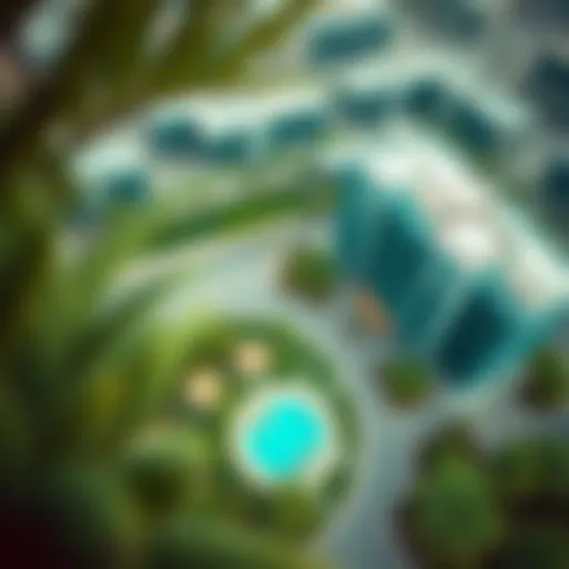 Aerial View of Al Wasl Box Park Aerial view showcasing Al Wasl Box Park's modern architecture amid greenery