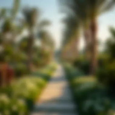 Exploration Pathways in Al Wasl Box Park Pathways lined with greenery inviting visitors to explore the park