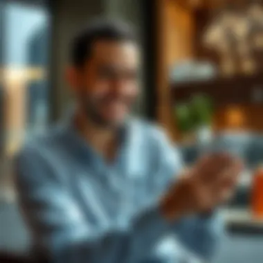 A close-up of a satisfied user interacting with the Bayut application