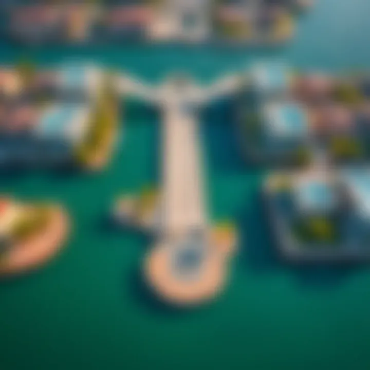 Aerial View of Beach Gates in Dubai An aerial perspective highlighting several beach gates integrated within residential communities.