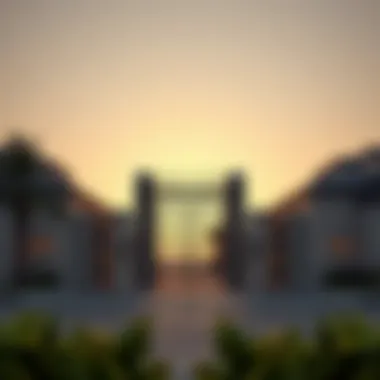 Modern Beach Gate in Dubai's Residential Area A modern beach gate entrance leading to a lavish residential area in Dubai.