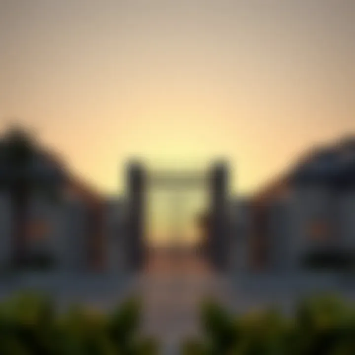 Modern Beach Gate in Dubai's Residential Area A modern beach gate entrance leading to a lavish residential area in Dubai.