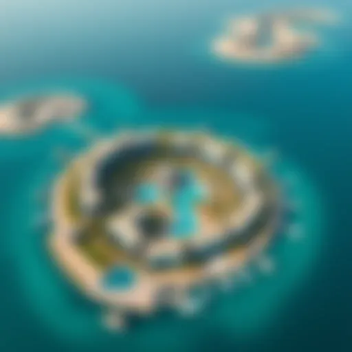 Aerial view of Blue Water Island showcasing luxury residences
