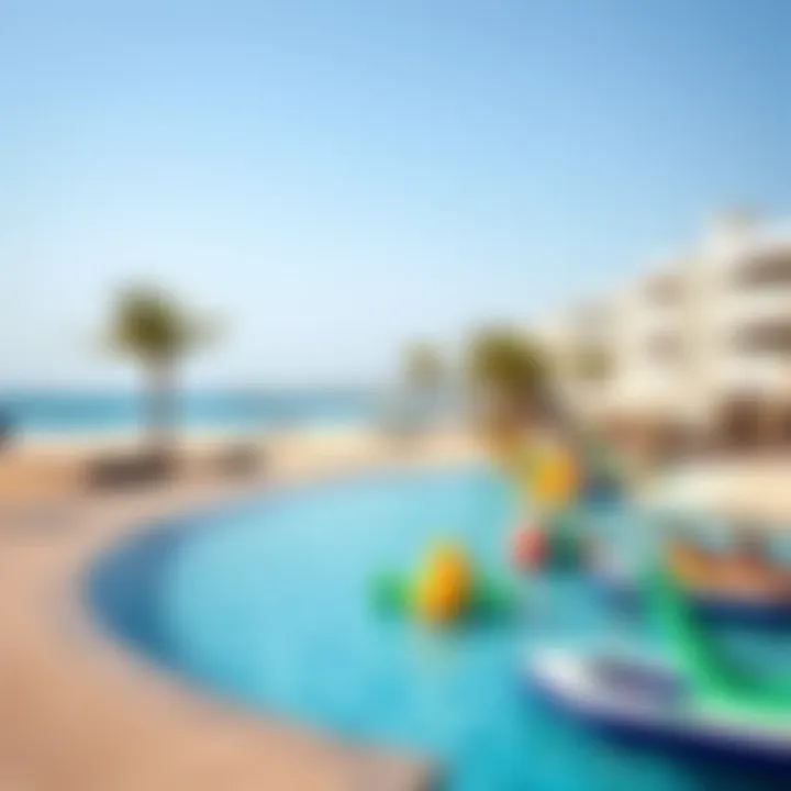 Vibrant beach area on Blue Water Island with leisure activities