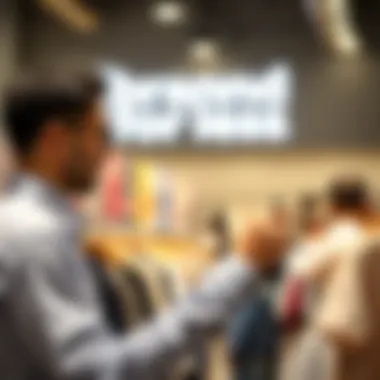 Discounted Apparel at Brand for Less A shopper examining discounted apparel at Brand for Less outlet