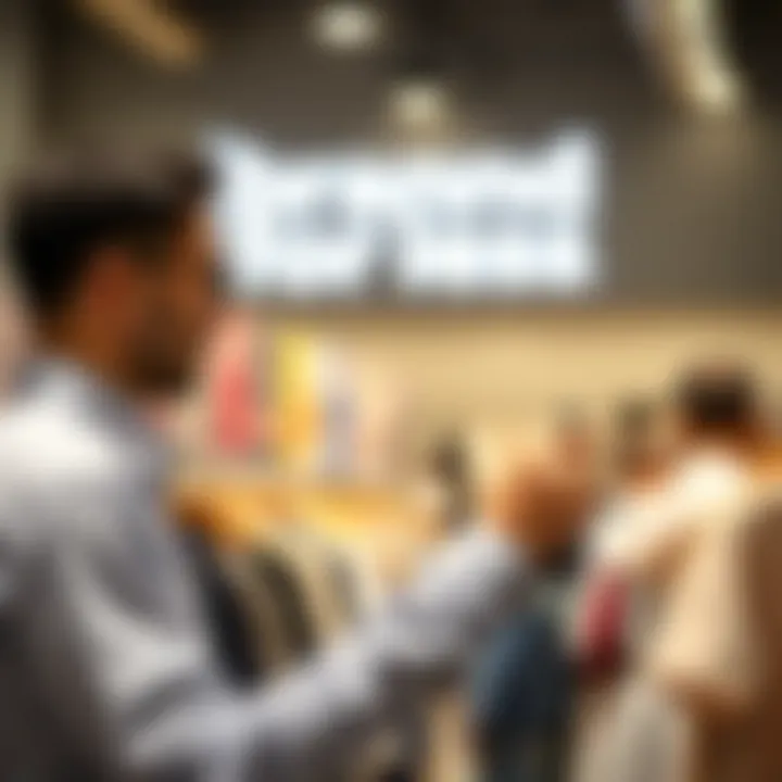 Discounted Apparel at Brand for Less A shopper examining discounted apparel at Brand for Less outlet