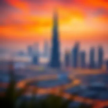 Burj Royal Set Against the Dynamic Dubai Skyline Surrounding landscape of Burj Royal with the vibrant Dubai skyline.