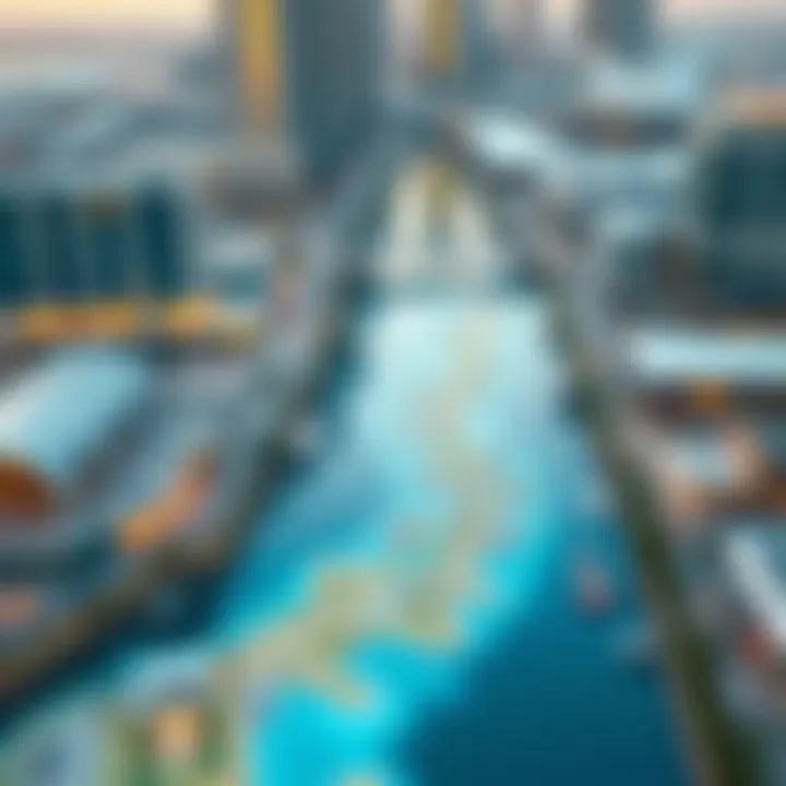 Infrastructure Developments Near Dubai's Canals A map highlighting the infrastructure developments around Dubai's canals