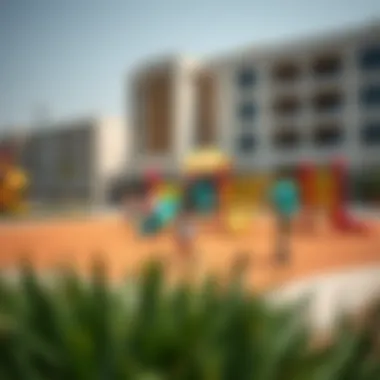 Families enjoying various activities at the community center playground