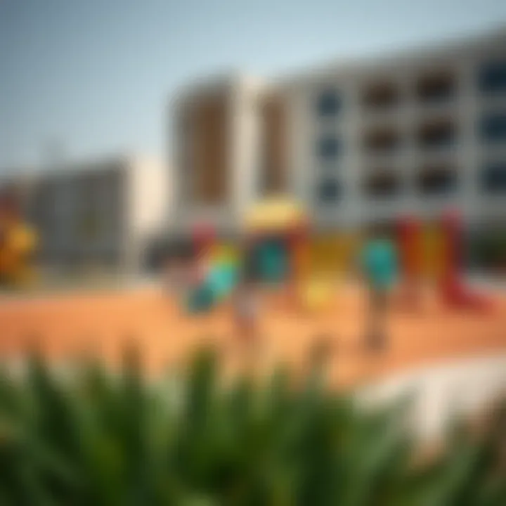 Families enjoying various activities at the community center playground