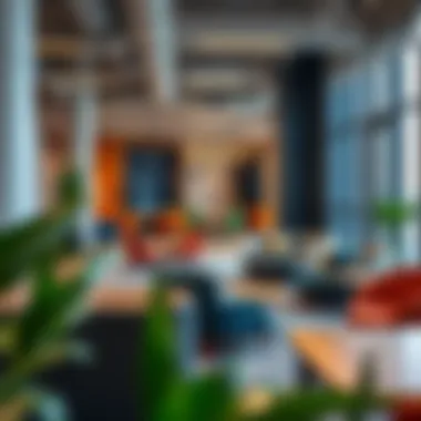 Dynamic Seating Options in Coworking Settings Flexible seating arrangements in a vibrant coworking area