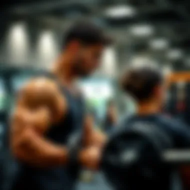 Personal trainer assisting a client with strength training