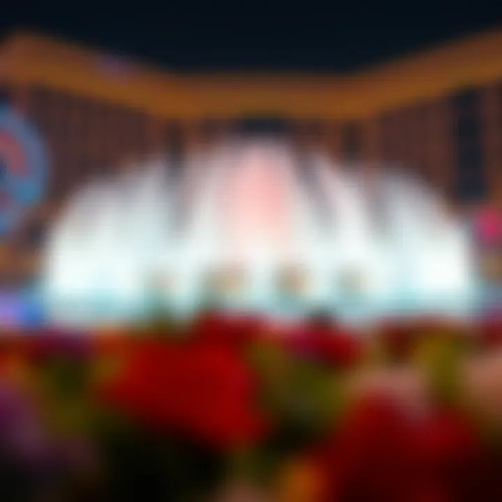 The iconic Dubai Fountain outside the mall with vibrant lights
