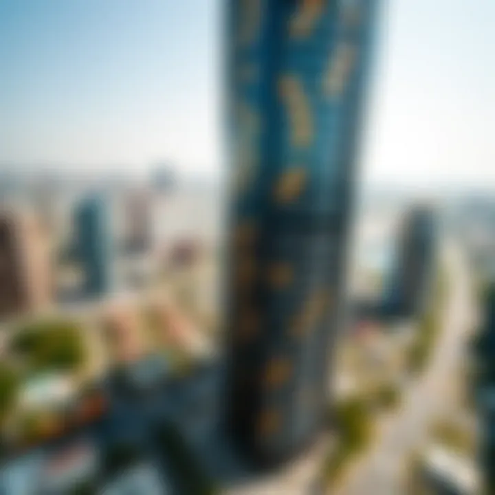 Aerial view of Jumeirah Lake Towers demonstrating the vibrant neighborhood surrounding the tower.