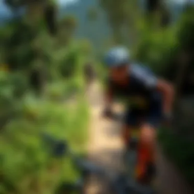 Thrilling Mountain Biking Trails Mountain biking trail surrounded by lush greenery