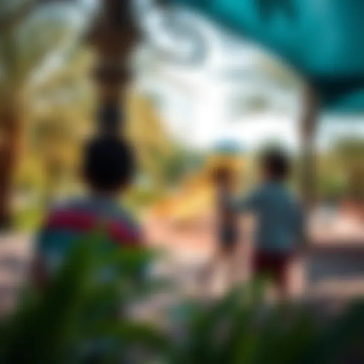 Children playing in the vibrant playground area surrounded by nature