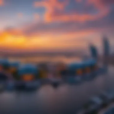 Panoramic view of Jumeirah Pearl at sunset reflecting its stunning waterfront location