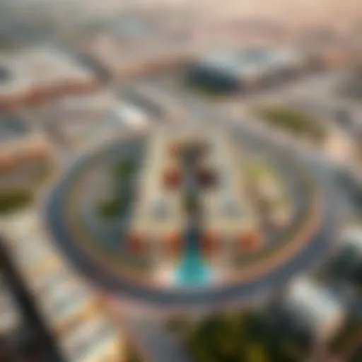 Aerial view of Jumeirah Village Circle showcasing its layout and surroundings.