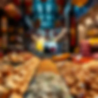 Varieties of manakish displayed in a vibrant market